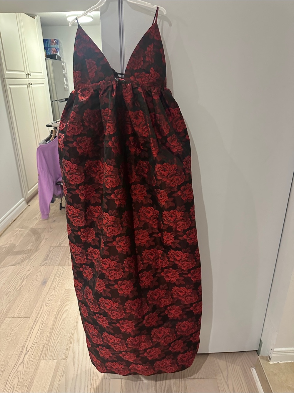 Ganni Black Dress with High Risk Red Rose Print
